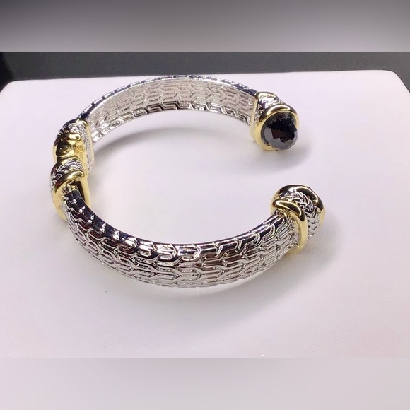 TWO TONE CUFF BRACELET WITH BLACK CRYSTALS - Picture 6 of 7